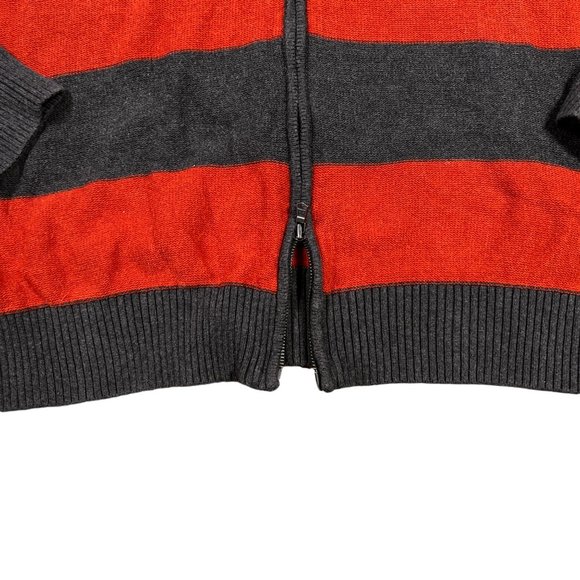 Tommy Hilfiger Sweater Men's Long Sleeve Striped Dual Zipper Gray Orange XL - Picture 3 of 13